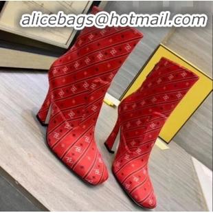 Duplicate Fendi FFreedom Silk Satins FF Logo Stripes High-Heel Short Boot G71910 Red