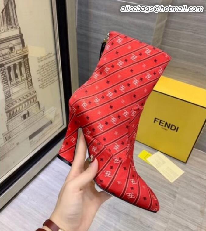 Duplicate Fendi FFreedom Silk Satins FF Logo Stripes High-Heel Short Boot G71910 Red