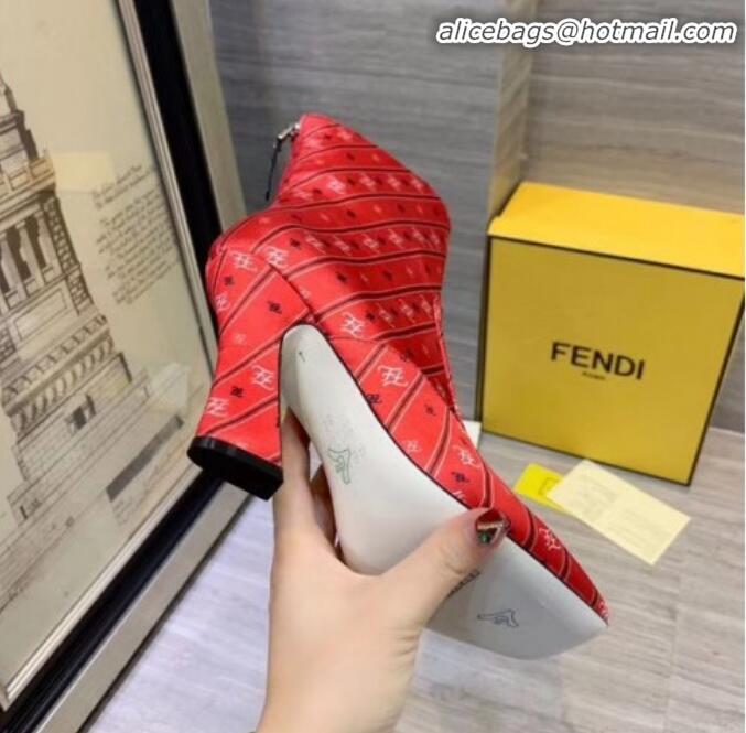 Duplicate Fendi FFreedom Silk Satins FF Logo Stripes High-Heel Short Boot G71910 Red