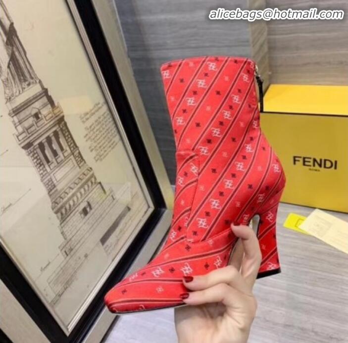 Duplicate Fendi FFreedom Silk Satins FF Logo Stripes High-Heel Short Boot G71910 Red