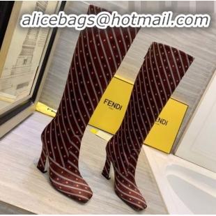 Discounts Fendi FFreedom Silk Satins FF Logo Stripes High-Heel High Boot G71914 Brown