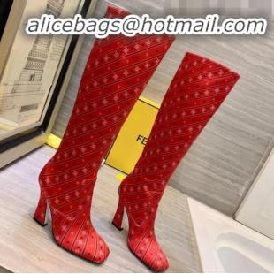 Good Product Fendi FFreedom Silk Satins FF Logo Stripes High-Heel High Boot G71914 Red