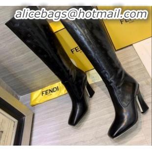 Crafted Fendi FFreedom Waxed Leather FF Logo Stamp High-Heel High Boot G71918 Black