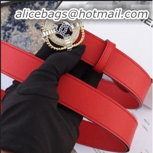 Cheapest Chanel Reversible Calfskin Belt Width 30mm with Crystal Square Buckle 62552 Red