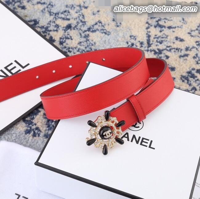 Low Price Chanel Reversible Calfskin Belt Width 30mm with Crystal Rudder Buckle 62553 Red