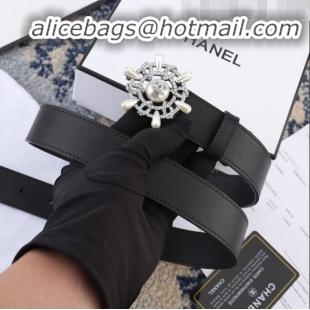 New Design Chanel Reversible Calfskin Belt Width 30mm with Crystal Rudder Buckle 62553 Black