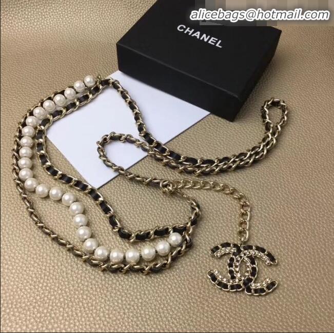 Design Promotion Chanel Leather Pearl Chain Belt G62556