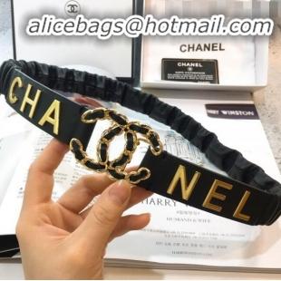 Popular Style Chanel Stretch Pleated Leather Belt Width 30mm with CC Buckle AA0538 Black