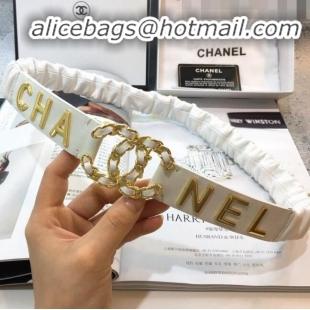 Low Price Chanel Stretch Pleated Leather Belt 30mm with CC Buckle AA0539 AA0538 White