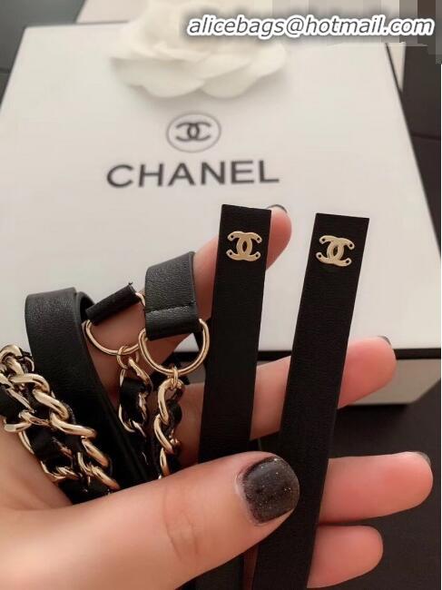 Perfect Discount Chanel Chain and Leather Belt 70456 Black/Gold