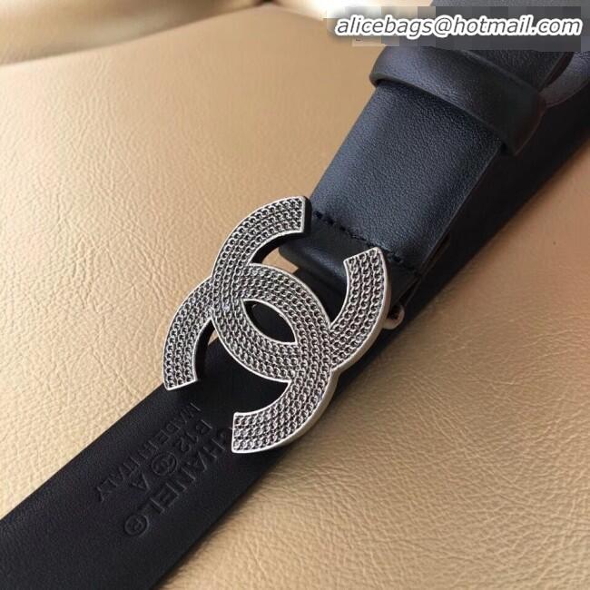 New Fashion Chanel Leather Belt Width 30mm with Chain CC Buckle 90336 Black