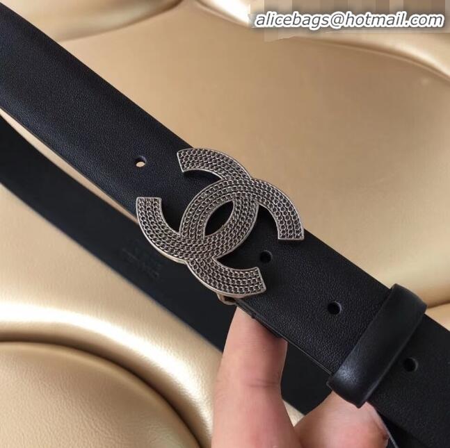 New Fashion Chanel Leather Belt Width 30mm with Chain CC Buckle 90336 Black