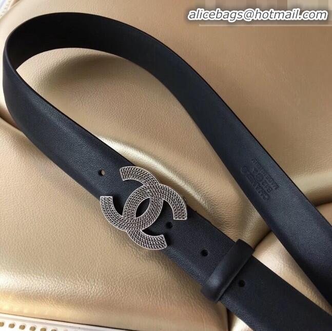 New Fashion Chanel Leather Belt Width 30mm with Chain CC Buckle 90336 Black