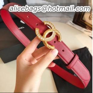 Shop Discount Chanel Grianed Calfskin Belt Width 30mm with Crystal Metal CC Buckle 11607 Red