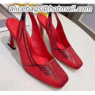 Most Popular Fendi FFreedom Satin Square-Toed High-Heel Slingback Pump G72701 Red