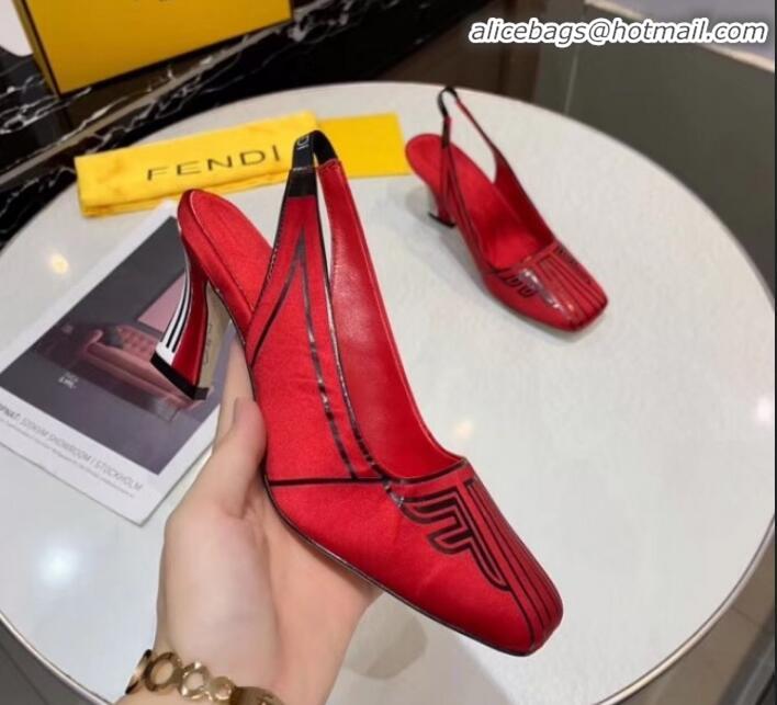 Most Popular Fendi FFreedom Satin Square-Toed High-Heel Slingback Pump G72701 Red