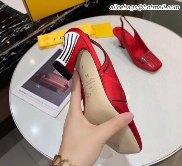 Most Popular Fendi FFreedom Satin Square-Toed High-Heel Slingback Pump G72701 Red