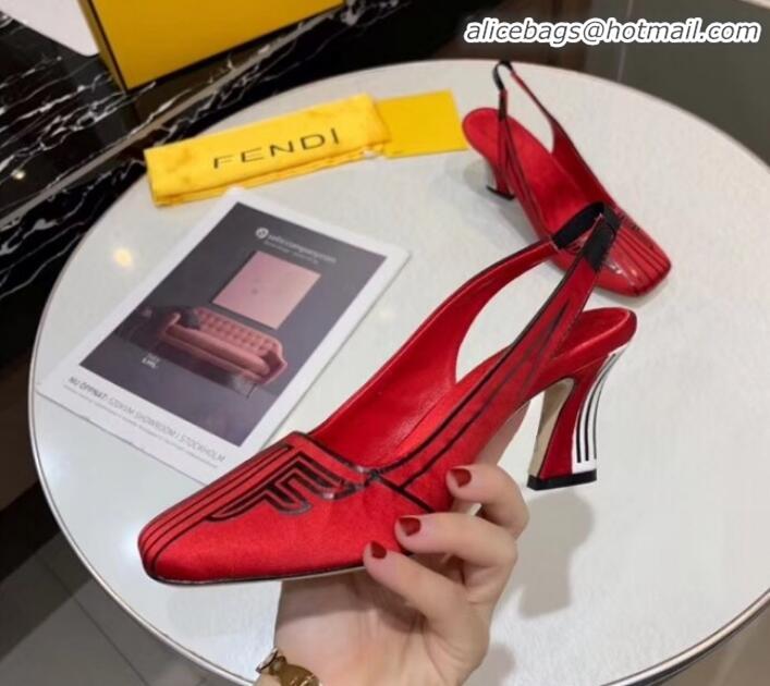 Most Popular Fendi FFreedom Satin Square-Toed High-Heel Slingback Pump G72701 Red