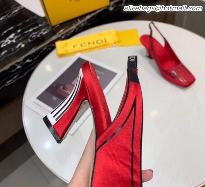 Most Popular Fendi FFreedom Satin Square-Toed High-Heel Slingback Pump G72701 Red