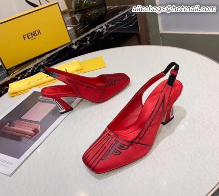 Most Popular Fendi FFreedom Satin Square-Toed High-Heel Slingback Pump G72701 Red