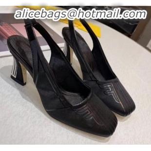 Fashionable Fendi FFreedom Satin Square-Toed High-Heel Slingback Pump G72701 Black