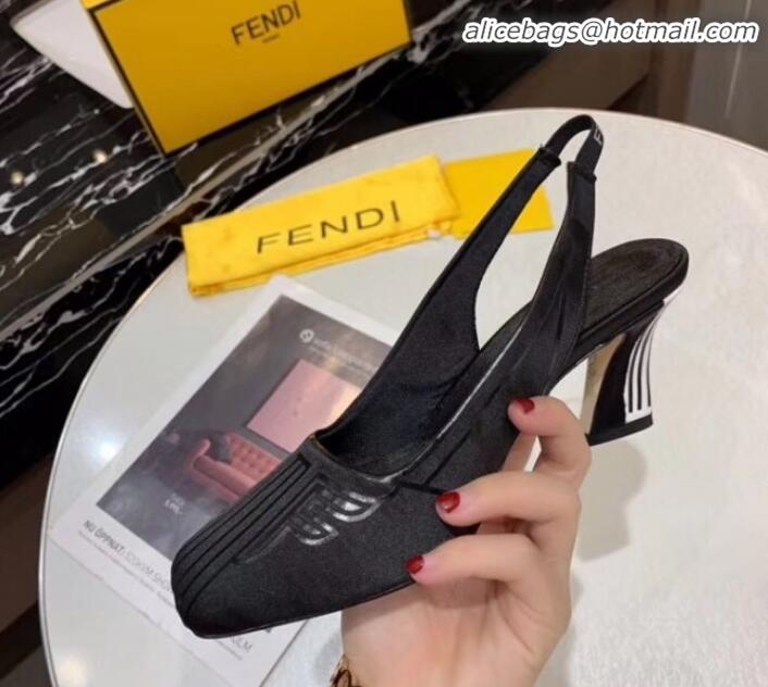 Fashionable Fendi FFreedom Satin Square-Toed High-Heel Slingback Pump G72701 Black