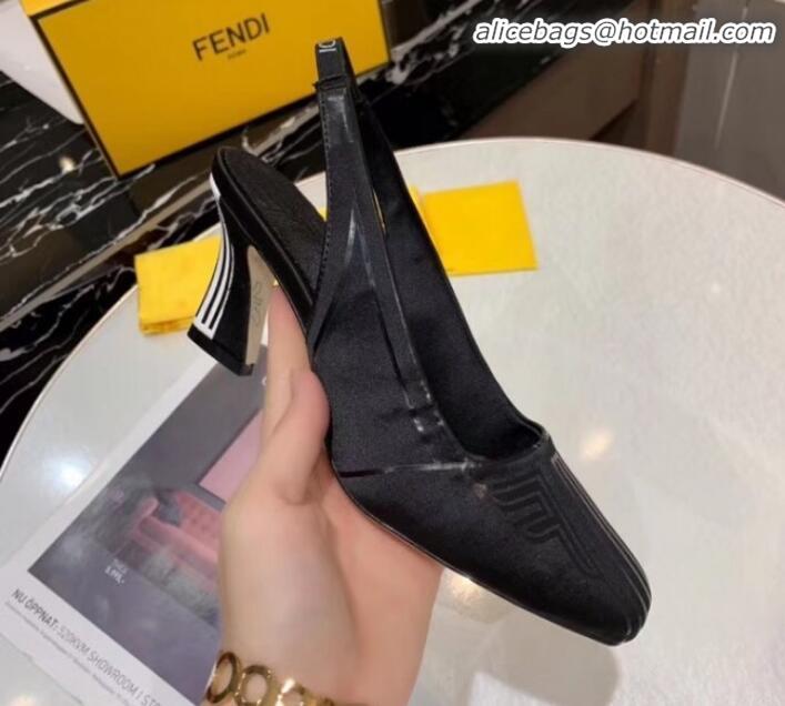 Fashionable Fendi FFreedom Satin Square-Toed High-Heel Slingback Pump G72701 Black