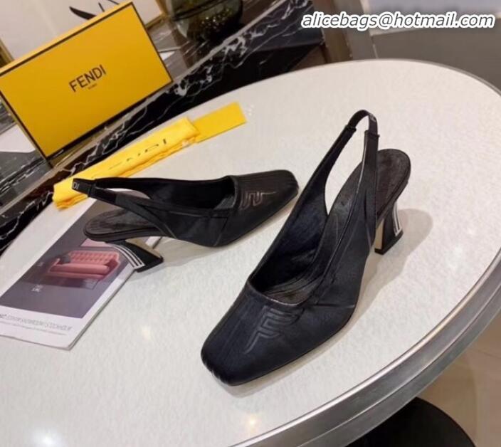 Fashionable Fendi FFreedom Satin Square-Toed High-Heel Slingback Pump G72701 Black