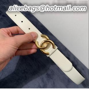 Unique Ladies Chanel Calfskin Belt Width 30mm with CC Buckle 21235 White