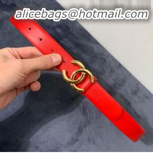 Popular Style Chanel Calfskin Belt Width 30mm with CC Buckle 21235 Bright Red