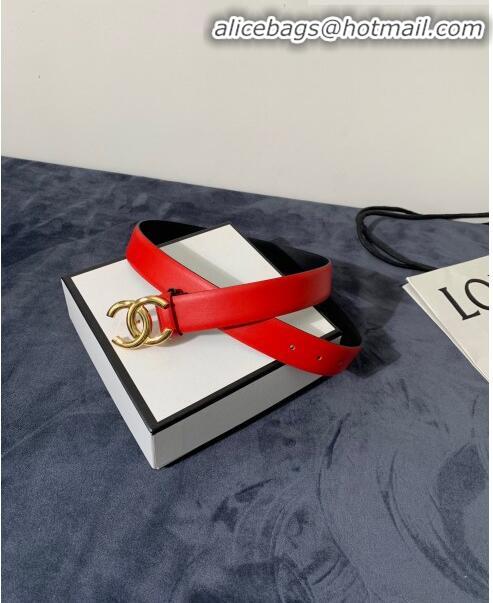 Popular Style Chanel Calfskin Belt Width 30mm with CC Buckle 21235 Bright Red