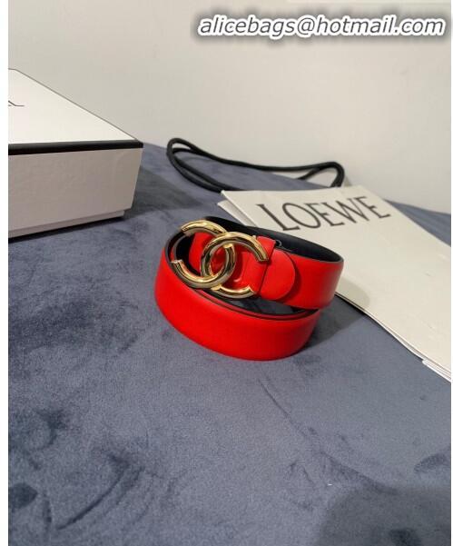 Popular Style Chanel Calfskin Belt Width 30mm with CC Buckle 21235 Bright Red