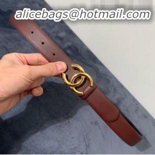 Low Cost Chanel Calfskin Belt Width 30mm with CC Buckle 21235 Burgundy