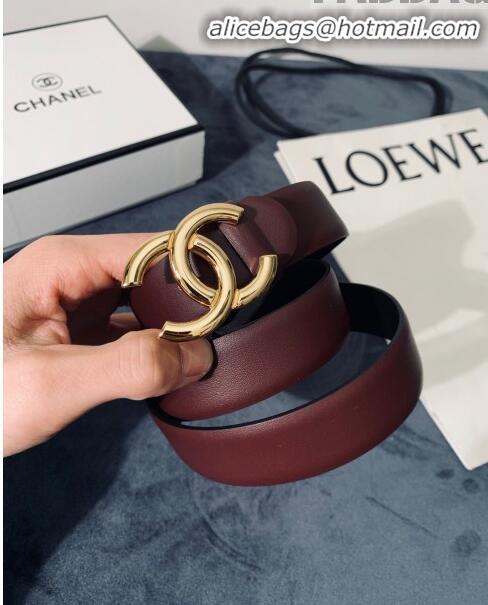 Low Cost Chanel Calfskin Belt Width 30mm with CC Buckle 21235 Burgundy