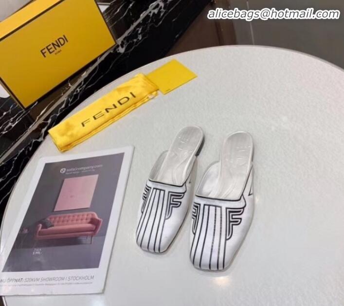 Lowest Price Fendi FFreedom Satin Square-Toed Flat Mules G72705 White