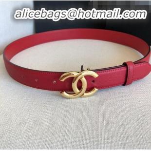 Top Sale Chanel Calfskin Belt Width 30mm with CC Buckle 21235 Cherry Red