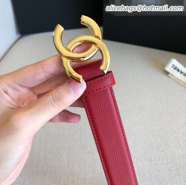 Top Sale Chanel Calfskin Belt Width 30mm with CC Buckle 21235 Cherry Red