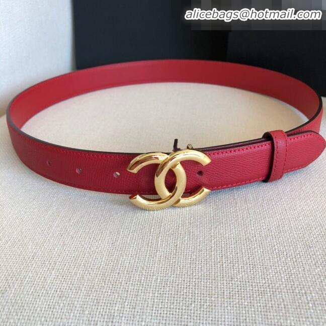 Top Sale Chanel Calfskin Belt Width 30mm with CC Buckle 21235 Cherry Red