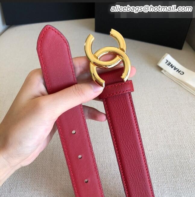 Top Sale Chanel Calfskin Belt Width 30mm with CC Buckle 21235 Cherry Red