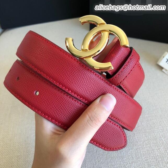 Top Sale Chanel Calfskin Belt Width 30mm with CC Buckle 21235 Cherry Red