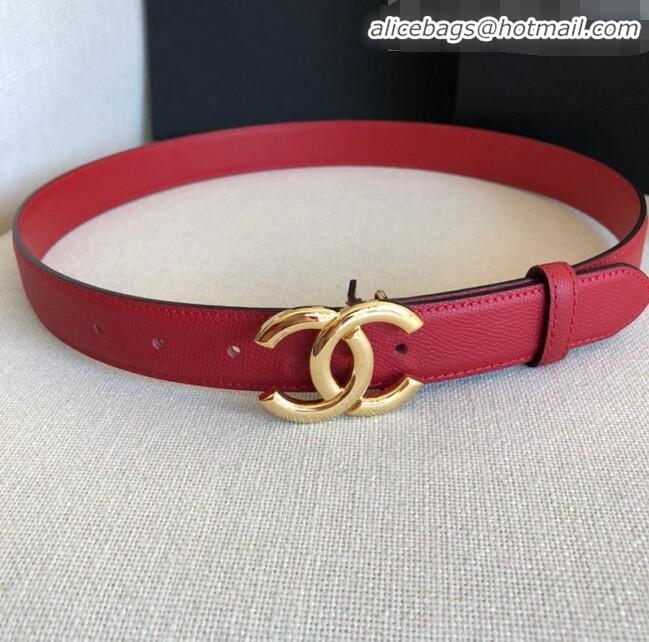 Top Sale Chanel Calfskin Belt Width 30mm with CC Buckle 21235 Cherry Red