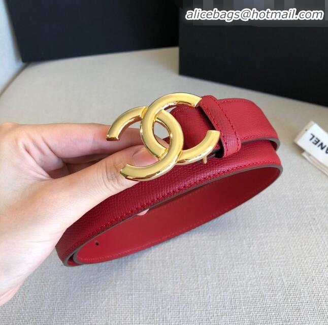 Top Sale Chanel Calfskin Belt Width 30mm with CC Buckle 21235 Cherry Red