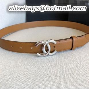 ​Top Quality Chanel Calfskin Belt Width 30mm with CC Buckle 21235 Brown