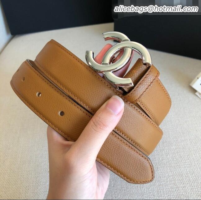 ​Top Quality Chanel Calfskin Belt Width 30mm with CC Buckle 21235 Brown