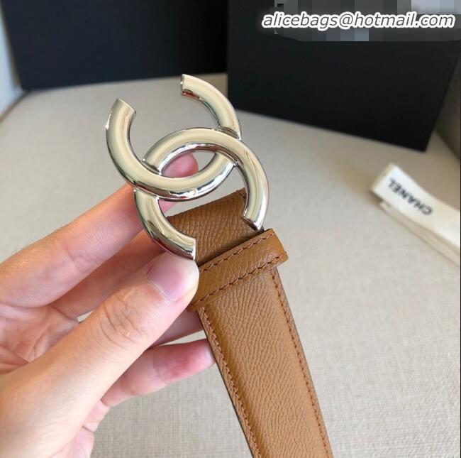 ​Top Quality Chanel Calfskin Belt Width 30mm with CC Buckle 21235 Brown