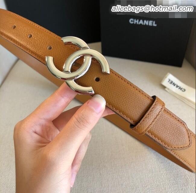 ​Top Quality Chanel Calfskin Belt Width 30mm with CC Buckle 21235 Brown