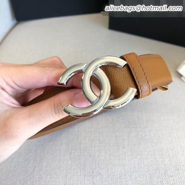 ​Top Quality Chanel Calfskin Belt Width 30mm with CC Buckle 21235 Brown