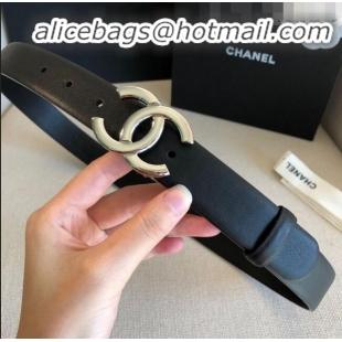 Low Cost Chanel Calfskin Belt Width 30mm with CC Buckle 21235 Black/Silver