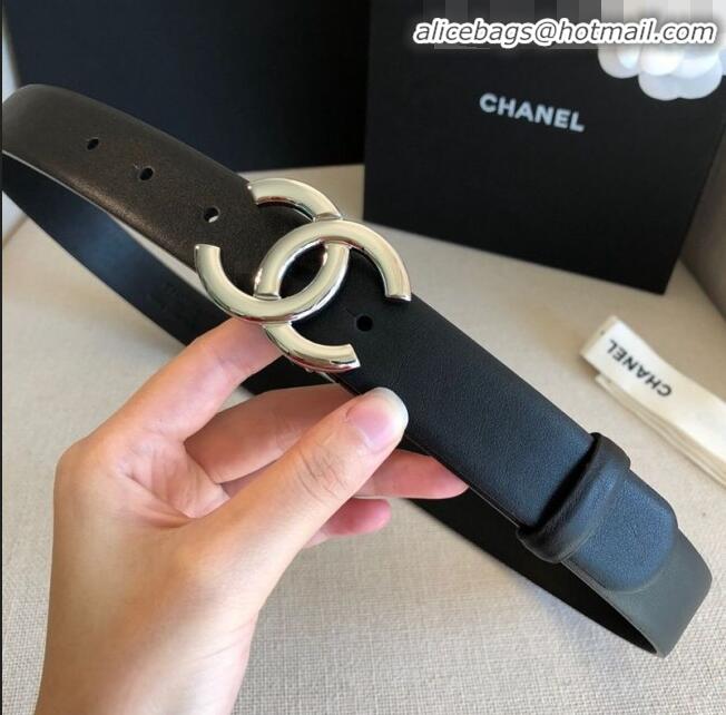 Low Cost Chanel Calfskin Belt Width 30mm with CC Buckle 21235 Black/Silver