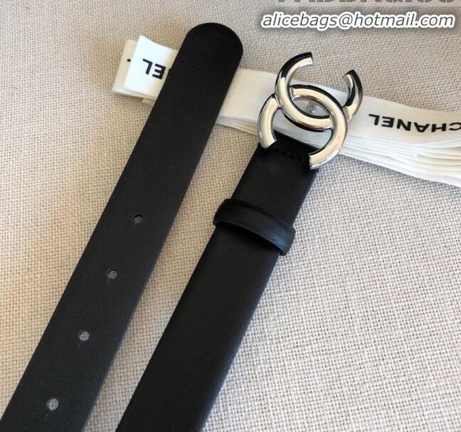 Low Cost Chanel Calfskin Belt Width 30mm with CC Buckle 21235 Black/Silver